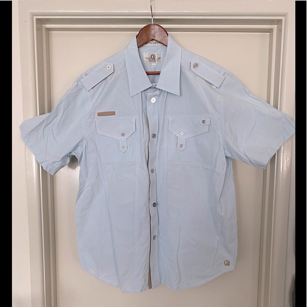 CAVI Product of Great Taste Military Style Shirt Short Sleeve Blue Size XL